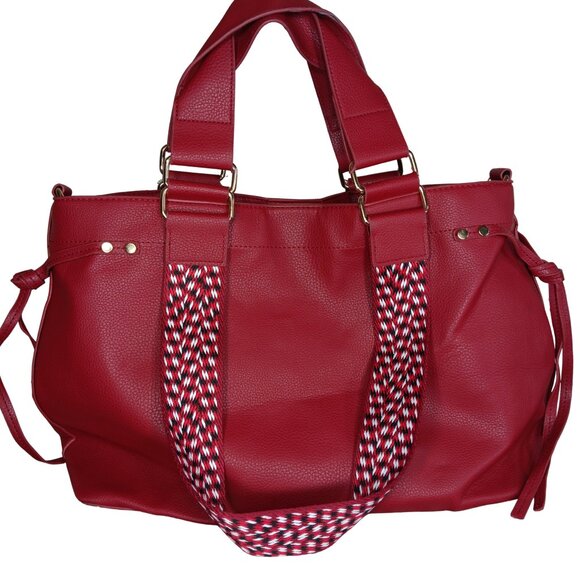 Ah Dorned Red Vegan Leather Shoulder Handbag Woven Straps - Picture 1 of 11